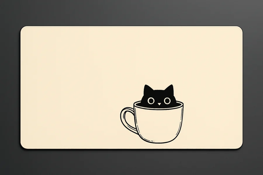 Cat & Cup — XXL gaming desk mat, 36x16 inches
