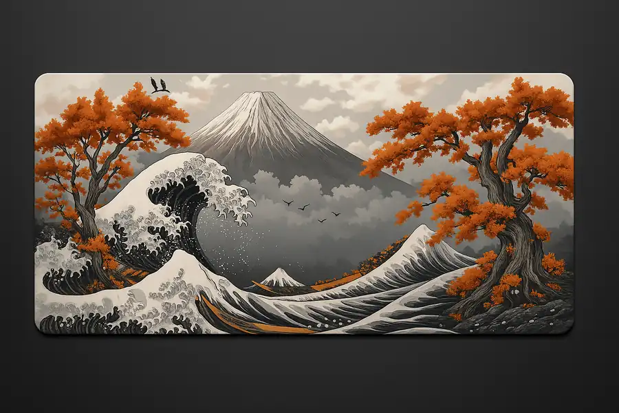 Great Wave & Fuji — XXL gaming desk mat, 36x16 inches
