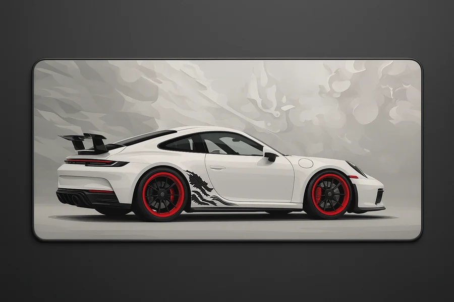 Sports Car — Rear View — XXL gaming desk mat, 36x16 inches